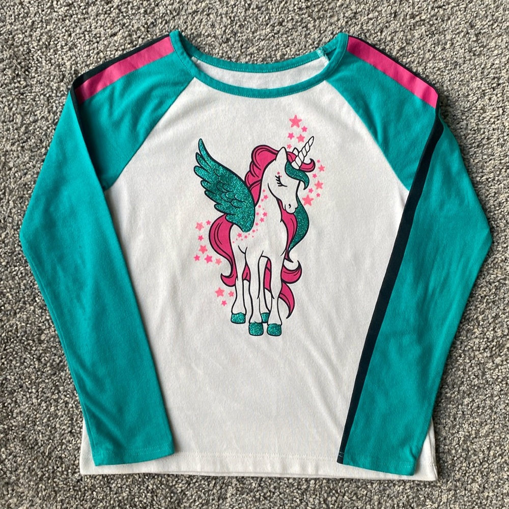 365 Kids Girls Sz. 6 Long Sleeve Multicolored Unicorn Raglan T-Shirt